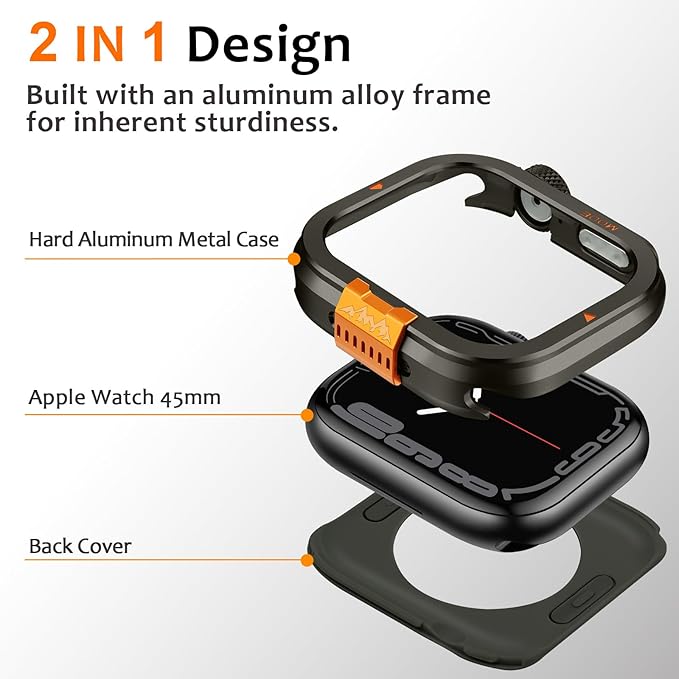 Amizee Metal Case Compatible with Apple Watch Series 9/8/7 45mm Case with Back Cover, Rugged Protective Bumper Cover for iWatch 45mm, Graphite - Image 3
