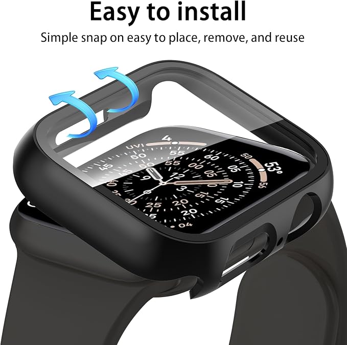 [6 Pack] Case for Apple Watch Series 9/8/7 41mm Screen Protector with Ultra-Thin Tempered Glass, Full Coverage Anti-Scratch Hard Face Cover for iWatch 41 mm - Image 3