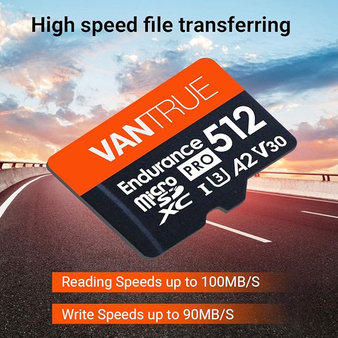 Vantrue 512GB microSDXC UHS-I U3 4K UHD Video High Speed Transfer Monitoring SD Card with Adapter for Dash Cams, Body Cams, Action Camera, Surveillance & Security Cams - Image 6