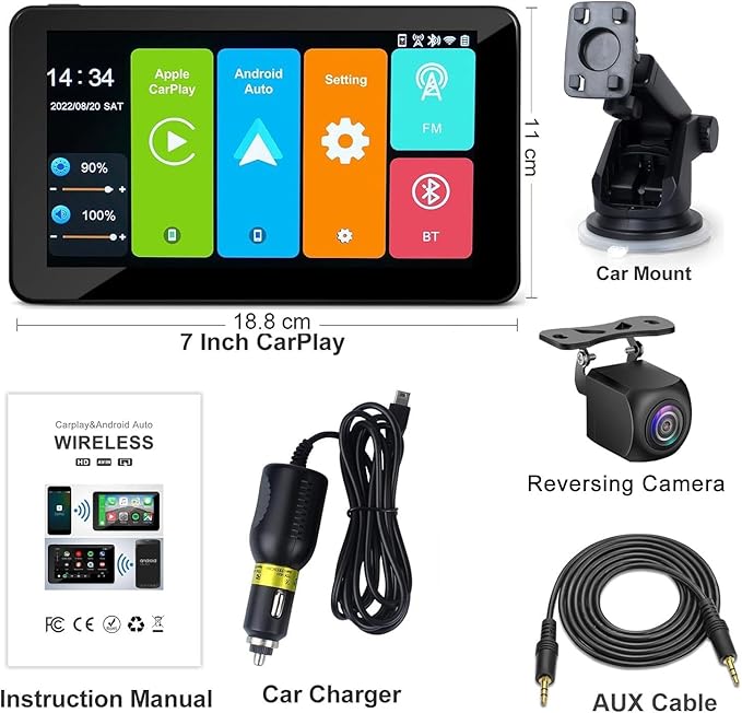 Wireless Apple Carplay Screen for Car, 7" HD Touch Screen Portable Car Stereo for Carplay & Android Auto ，with Backup Camera,Mirror Link, GPS Navigation, Siri, AirPlay, AUX, FM, Voice Control - Image 8