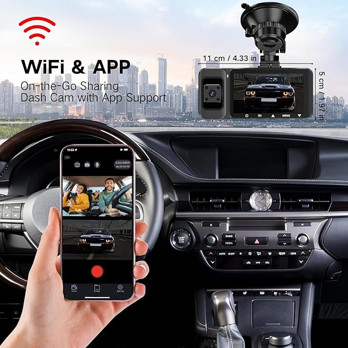 3 Channel Dash Cam Front and Rear Inside, 2.5K Dash Cam, APP Control, Night Vision, 3" IPS Screen, Built-in Wi-Fi, G-Sensor, 24H Parking Mode, Loop Recording, 64GB SD Card Included,K02 - Image 7