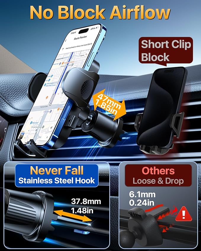 YRU True Military-Grade [360° Rotation Suction] 2026 Ultimate Car Phone Holder Mount 【90+LBS Safest Strongest & Patent Certs】 Dash Windshield Vent for iPhone 17 16 Pro Max Speaker Stands, Gloss Black - Image 8
