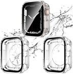 2 Pack 2 in 1 Waterproof Case for Apple Watch Series SE 6 5 4 40mm, Straight Edge PC Front & Back Bumper with Tempered Glass Screen Protector 360 Protective Cover for iWatch (40mm, Clear/Clear) by Singuizoo