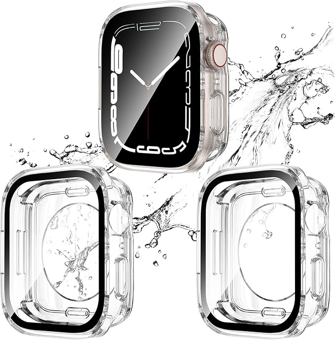 2 Pack 2 in 1 Waterproof Case for Apple Watch Series SE 6 5 4 40mm, Straight Edge PC Front & Back Bumper with Tempered Glass Screen Protector 360 Protective Cover for iWatch (40mm, Clear/Clear) by Singuizoo