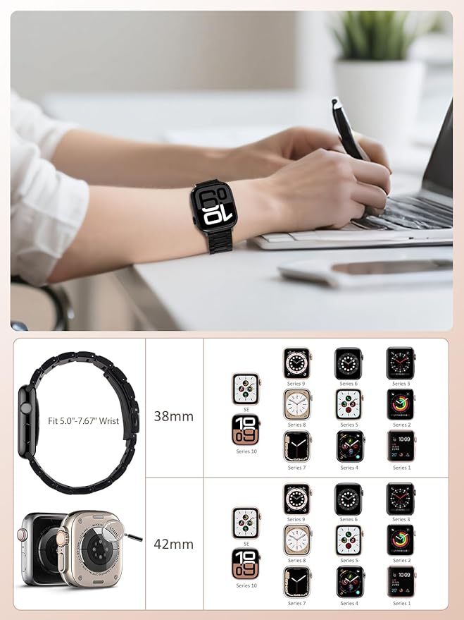 V.R.HOPE Resin Watch Band Compatible with Apple Watch Band for Women 42mm 44mm 45mm 46mm49mm Tortoise Fashion Lightweight Bracelet Strap for iWatch Series Ultra3/11/10/9/8/7/6/5/4/3/2/1/SE3(Black) - Image 6