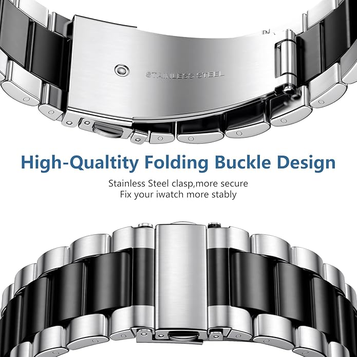 Lerobo Compatible with Apple Watch Band 44mm 42mm 40mm 38mm 41mm 45mm 46m 49mm, Solid Stainless Steel Metal Band with 2 Pack Protective Cover Case for iWtach Series 11 10 9 8 7 6 5 4 3 SE Ultra Men Women - Image 8