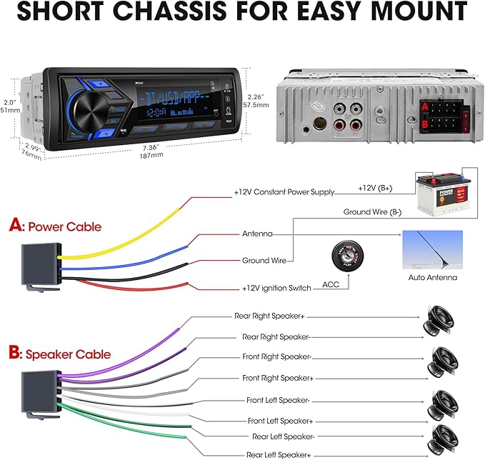 Single Din Car Stereo Bluetooth: 1-Din Car Radio Receiver - in Dash Digital Media MP3 Player LCD Display AM FM USB Fast Charging SD AUX 300W Amp Outputs - Image 6