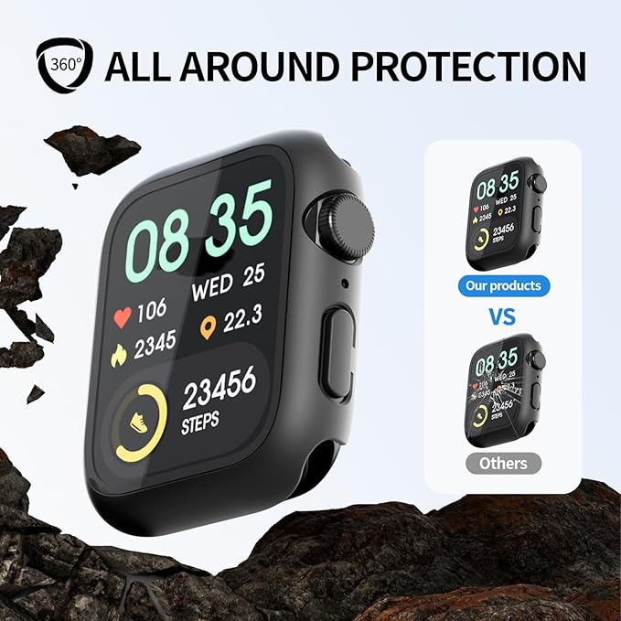 2 Pack Tempered Glass Case Compatible for Apple Watch, Hard PC Screen Protector Overall Protection Lightweight Scratch (Black(2-Pack), 38mm) - Image 5