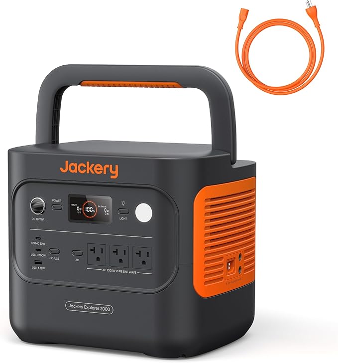 Jackery Explorer 2000 v2 Portable Power Station with AC Charging Cable, 2040Wh LFP Home Backup Battery, 2200W AC Output, Solar Generator for Emergencies, Power Outages, Camping(Solar Panel Optional) by JackeryInc