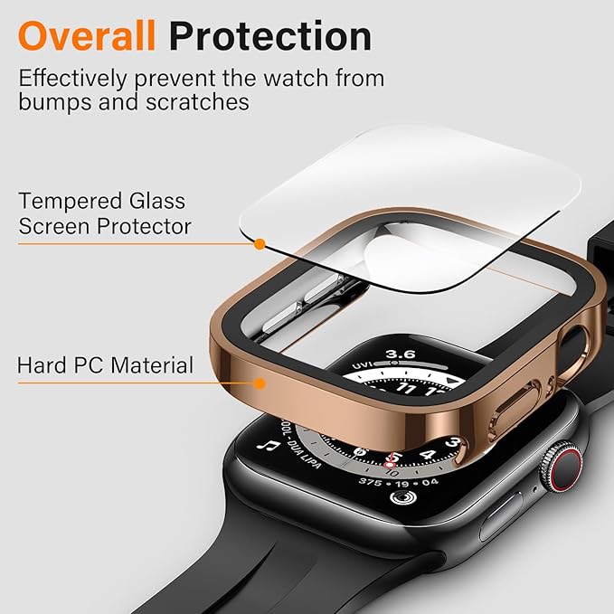 Amizee 2 Pack Compatible with Apple Watch Case SE 3/2/1 Series 6/5/4 44mm with Built-in Screen Protector, Ultra-Thin Hard PC Straight Edge Anti-Scratch Protective Cover for iWatch (Gold/Clear) - Image 2