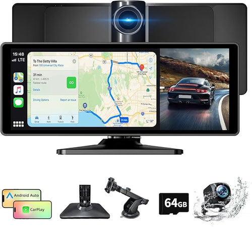 10.26 Inch Carplay Screen for Car, Portable CarPlay Screen with Wireless Carplay & Android Auto, 4K Dash Cam/1080P Backup Camera/GPS Navigation/Mirror Link/Bluetooth, Car Touch Screen with 64GB TF by Unknown