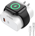 3-in-1 Adapter for Apple Watch, 20W USB C Fast Charging Block with Dual Ports & Magnetic Wireless Adapter, Portable Travel Wall Plug for iWatch Ultra/SE/11/10/9/8/7, iPhone 17/16/15/14, AirPods by VONUV