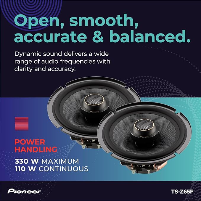 PIONEER Z-Series TS-Z65F 6.5” 2-Way Speakers (Pair) – 330W Max, Balanced Sound + Smooth Treble, Audiophile Upgrade, add an Amplifier for Optimal Performance - Image 4