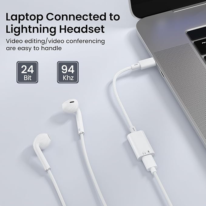 USB C to Lightning Headphone Audio Adapter, USB C Male to Lightning Female Earbuds Audio Adapter Compatible with iPhone 17/Air/16/16e/15 Plus/Pro/Max/15, iPad Pro, iPad Air 6/5/4, MacBook (No Charge) - Image 5