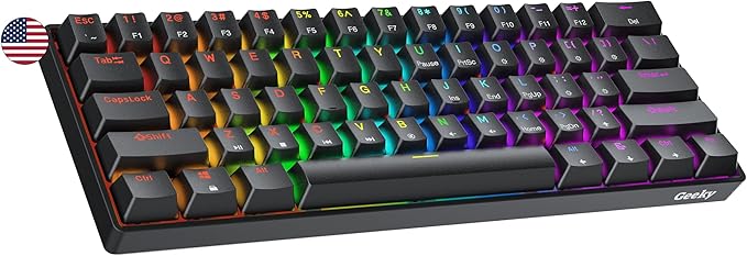 Geeky GK61 SE 60% | Mechanical Gaming Keyboard | 61 Keys Multi Color RGB LED Backlit for PC/Mac Gamer | ANSI US American Layout (Black, Mechanical Black) by Geeky