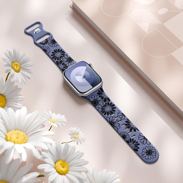 DaQin Floral Engraved Band Compatible with Apple Watch Bands for Women 40mm 41mm 42mm 44mm 45mm 46mm 38mm, Cute Two-Tone Flower Soft Silicone Sport Strap for iWatch Series 11 10 9 8 7 6 5 4 3 2 1 SE - Image 4