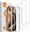Mkeke 3 Pack Screen Protector for iPhone 15 Pro Max 6.7", [9H+ Tempered Glass] [Easy Installation Frame] [Military-Grade Drop Protection] HD Clear, Anti-Scratch, Bubble Free by Mkeke