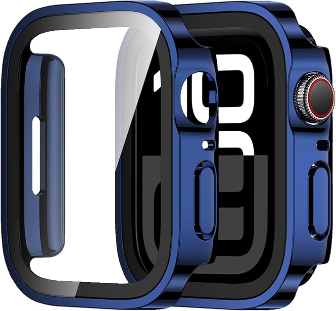 Amizee 2 Pack Case Compatible with Apple Watch Series 11/10 46mm Case with Built-in Screen Protector, Ultra-Thin Hard PC Straight Edge Anti-Scratch Protective Cover for iWatch 46mm (Blue/Clear) by Amizee