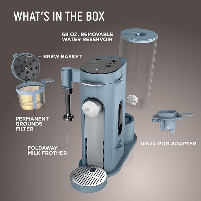 Ninja Pod & Grounds Specialty XL Single-Serve Coffee Maker, K-Cup Pod Compatible, Brews Grounds, Compact Design, Built-In Milk Frother, 68-oz. Reservoir, 6oz. Cup-24oz. Mug Sizes, Denim Blue, PB055ABL - Image 6