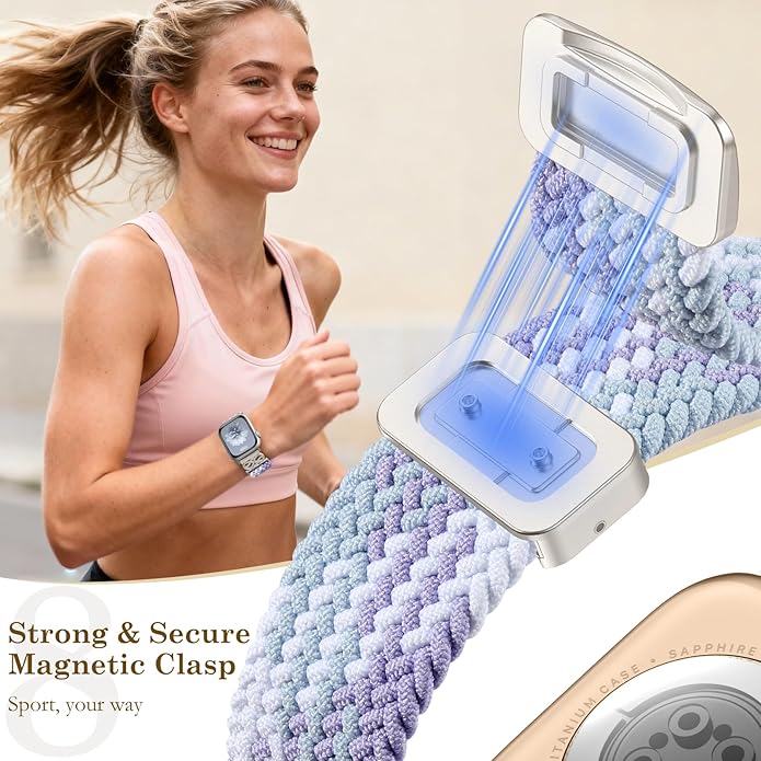 Dirrelo Braided Magnetic Stretchy Nylon Band Compatible for Apple Watch Bands Women 40/41/38/42/44/45/46/49mm, Designer Dressy Infinity Elastic Strap for iWatch Series 11 10 9 8 7 6 5 4 SE/Ultra 3 2 1 - Image 4