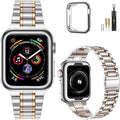 MioHHR Solid Stainless Steel Band Compatible with Apple Watch 44mm 42mm (Series 3/2/1), Metal Strap with Soft TPU Case for iWatch Series 6 5 4 3 2 1 SE SE2 SE3 Women and Men, Silver/Rose Gold by ProfessionalStainlessSteelWatchBandCase