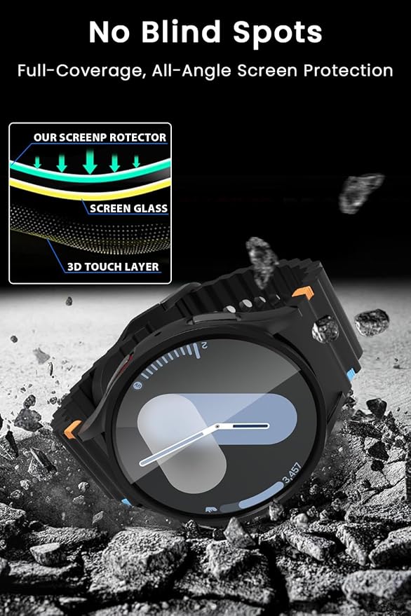 6+6 Pack Accessories Compatible with Samsung Galaxy Watch 7 Screen Protector Case 44mm + HD Ultra-thin Tempered Protective Film, Hard PC Bumper Waterproof Face Cover Set for Galaxy Watch 7 44mm Case Women/Men - Image 6