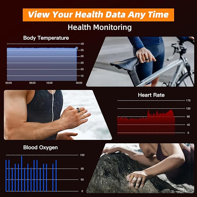 Smart Ring for Women Men, Fitness Tracker Ring with Body Temperature, Heart Rate, Blood Oxygen, Sleep Monitor, Calories, No Subscription Fee, IP68 Waterproof for iPhone & Android(Silver, #12) - Image 2