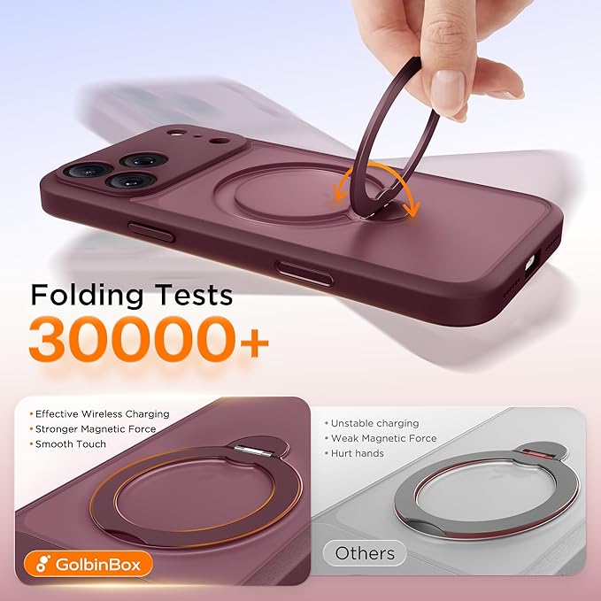 GolbinBox 360° Spin Magnetic Stand for iPhone 17 Pro Max Case, [Compatible with MagSafe] [Full Camera Protection] [16FT Military Drop Protection], Silm Translucent Matte Phone Case, Wine Red - Image 6