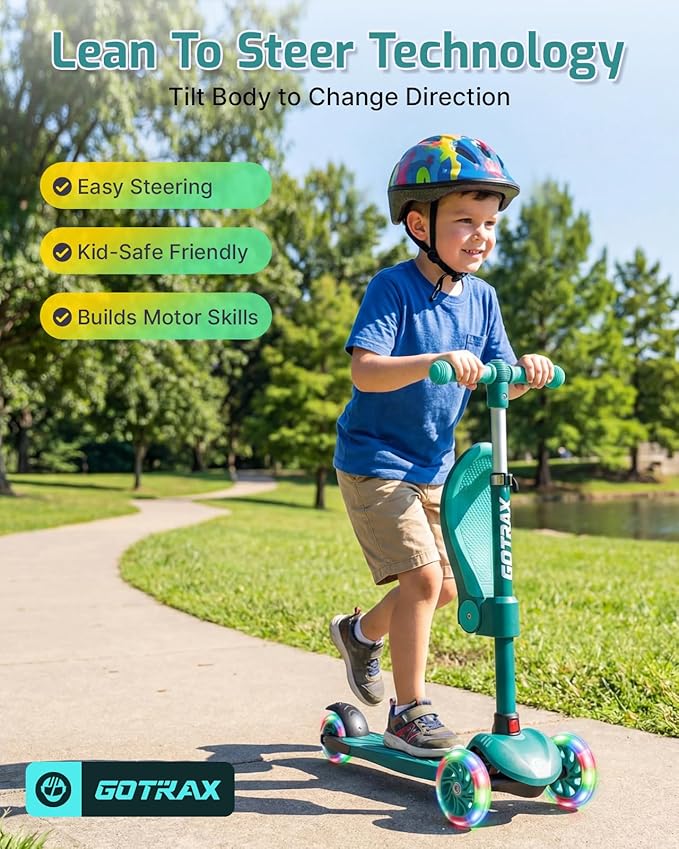 Gotrax KS3 Kids Kick Scooter, LED Lighted Wheels, Adjustable Height Handlebars and Removable Seat, Lean-to-Steer & Widen Anti-Slip Deck, 3 Wheel Scooter for Kids Ages 2-8 and up to 110 Lbs - Image 3