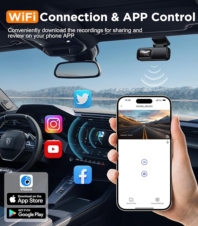 Dash Cam Front, WiFi FHD 1080P Car Camera with 32G SD Card, Mini Dash cam for Cars with Night Vision, WDR, 160° Wide Angle, Loop Recording, G-Sensor, APP, 24 Hours Parking Mode Supports - Image 3