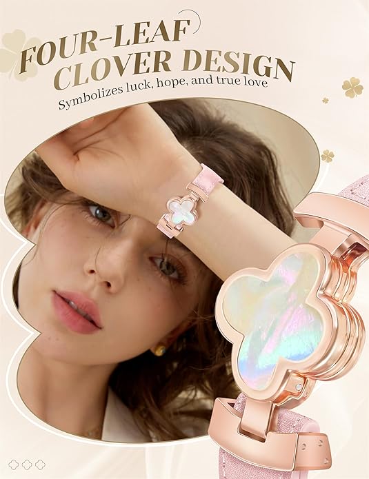MOINSPIRE Designer Slim Leather Bands for Women,Lucky Four-Leaf Clover Cute Dressy Magnetic Watch Bands for iwatch Compatible with Apple Watch Series 11/10/9/8/7/6/5/4/3/2/1 SE 1/2/3 Ultra 1/2/3 - Image 4