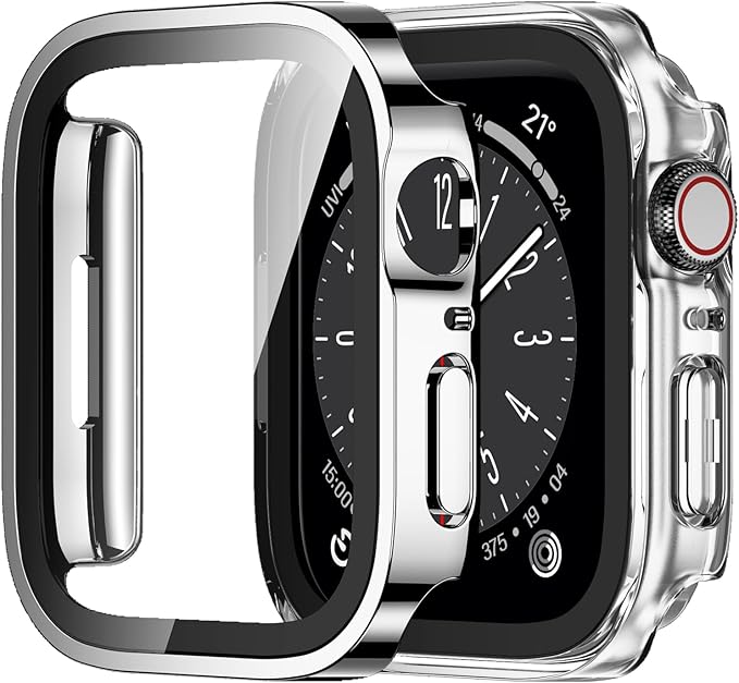 Amizee 2 Pack Case Compatible with Apple Watch Series 9/8/7 45mm Case with Built-in Screen Protector, Ultra-Thin Hard PC Straight Edge Anti-Scratch Protective Cover for iWatch 45mm (Silver/Clear) by Amizee