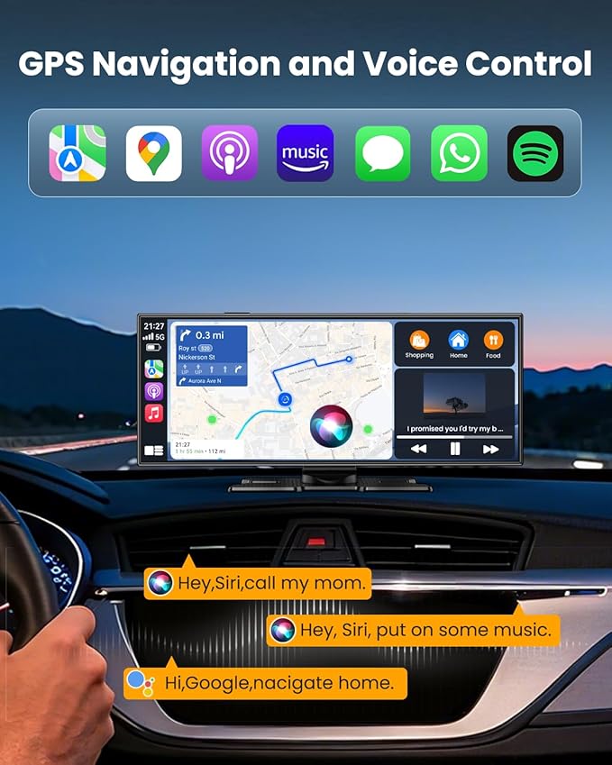 Largest 11.5"Wireless CarPlay Screen for Car,Portable A-pple Car Play & Android Auto,HD Touchscreen with 4K Dash Cam,Backup Camera,Bluetooth, Navigation,Voice Control,GPS,Mirror Link, for All Vehicles - Image 6