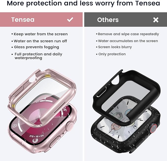 Tensea for Waterproof Apple Watch Screen Protector Case 40mm SE 3/SE 2nd Generation/SE/Series 6/5/4 Accessories, iWatch Protective PC Face Cover with Tempered Glass Film for Women Men, 40 mm - Image 2