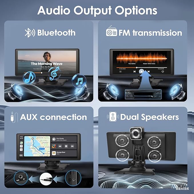 BY-J 10.26'' Wireless Carplay Screen for Car with 4K Dash Cam & 1080P Backup Camera, Portable Car Audio Receivers with Carplay & Android Auto, GPS Navigation, Airplay, Mirror Link - Image 4