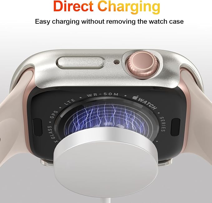 [2 Pack Hard PC Case for Apple Watch 45mm Series 7/8/9 With HD Tempered Glass Overall Protective Lightweight Bumper 2 in 1 Cover Compatible iWatch Accessories - Image 6