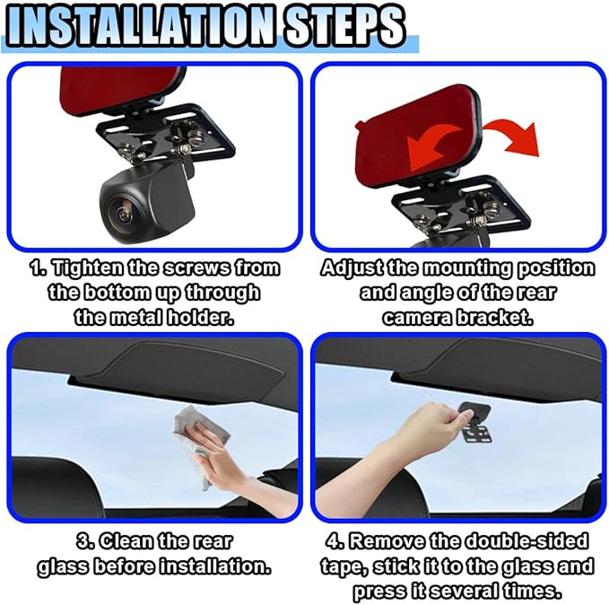 Car Rear Camera Holder, Adjustable Vehicle Backup Camera Mount, Strong Adhesive Dash Cam Rear Camera Rear Windshield Bracket for Car, SUV, RV, Truck (2 Set) - Image 6