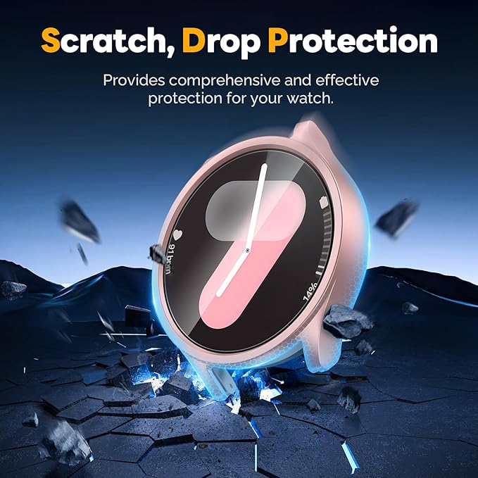 Misxi [2+2 Pack] Case Hard PC Bumper + Tempered Glass Screen Protector [with Auto Alignment Tool Kit] for Samsung Galaxy Watch 7 44mm, Anti-Scratch Cover for Galaxy Watch7, 1 Rose Gold + 1 Transparent - Image 3