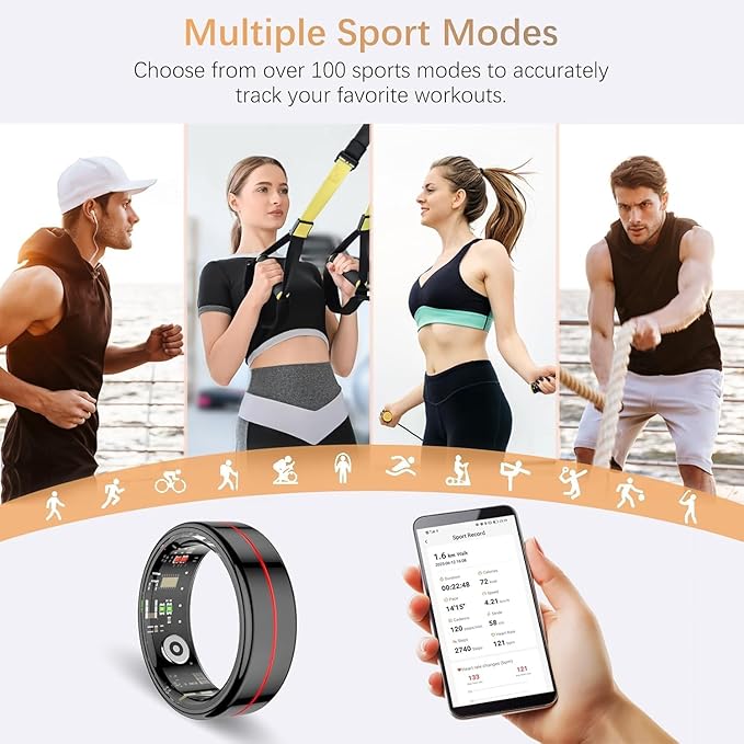 Fit Ring, Smart Health Rings for Women Men with Heart Rate,Blood Oxygen,HRV,Stress Level, Sleep Monitor, Step Tracker, No Subscription Fee, IP68 Waterproof Smart Ring for iphone &Android (Black, 9#) - Image 6