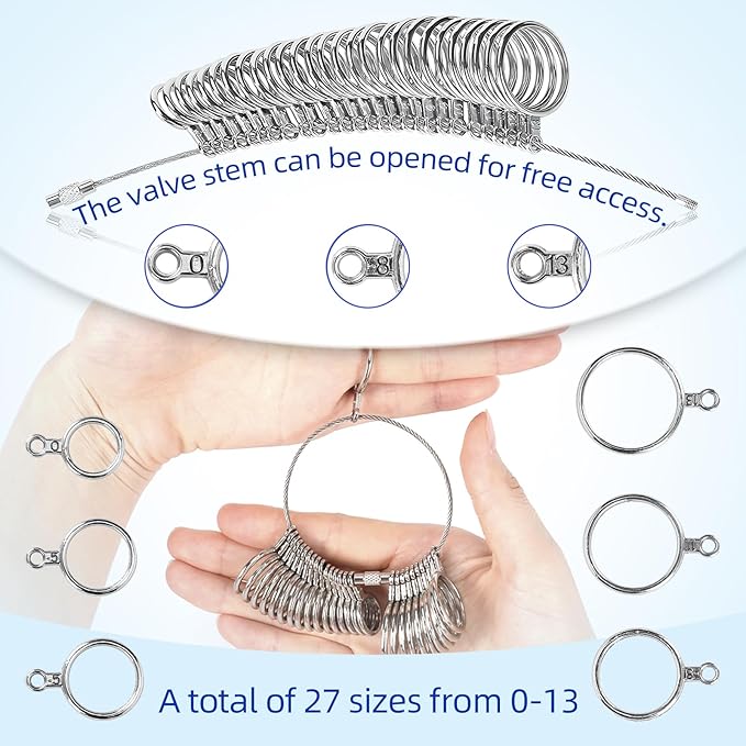 Ring Sizer Measuring Tool Kit Ring Sizing Kit Metal Ring Measurer and Ring Sizers US Ring Size Gauge 0-13 with Half Size for Womens Mens Finger Sizing 2 PCS Reusable Size Tape 1-17 - Image 3
