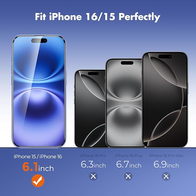 UNBREAKcable for iPhone 16 Screen Protector, 3-Pack Full Coverage Tempered Glass [Military Grade Shatterproof] [9H Hardness] [Easy Installation Frame] [Bubble Free] for iPhone 16 6.1" - Image 7