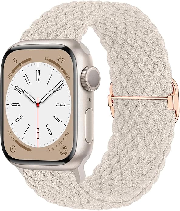 MOSINBAND Stretchy Braided Bands Compatible with Apple Watch 41mm 38mm 40mm,Adjustable Elastic Nylon Solo Loop Cute Soft Stretches Strap for iWatch SE Series 8/7/6/5/4/3,Women Men, Starlight by Unknown