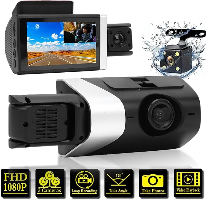 Keenso Dash Cam, Triple Channel Dashcam 170 Wide Angle Smart G Sensor WiFi 24H Parking Mode Dash Camera - Image 7