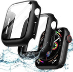 JETech Waterproof Case with Screen Protector for Apple Watch SE 3/2/1 (2025/2022/2020) / Series 6 5 4 44mm, Built-in Tempered Glass Film Hard PC Bumper Full Protective Cover, 2 Pack (Black) by JETech