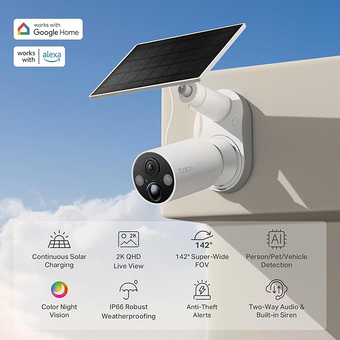 Tapo MagCam 2K+ Outdoor Wireless Security Camera - Battery Power with Solar Charging, Magnetic Mount, Person/Vehicle Detection, Subscription-Free Local Storage or Optional Cloud, Works with Alexa - Image 2