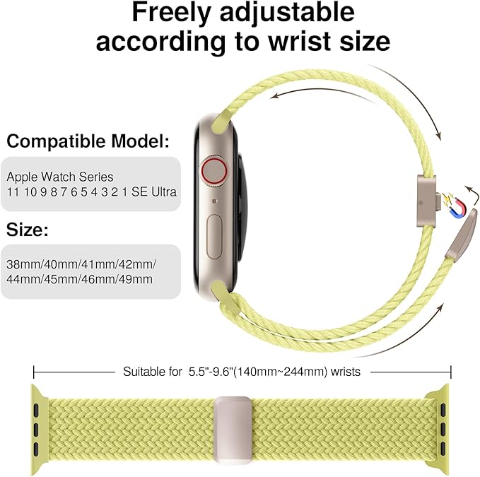 Braided Stretchy Band Compatible with Apple Watch Bands 38mm 40mm 41mm 42mm 44mm 45mm 46mm 49mm Women Men, Soft Nylon Solo Loop Magnetic Sport Strap for iWatch Series 11 10 9 8 7 6 5 4 3 2 1 SE Ultra - Image 2