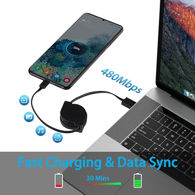 Retractable USB C Cable,3.3FT Fast USB Type C Charging Cable Android Phone Charger Car Cord for iPhone 17e 17 Air 17 Pro 17 Pro Max 16 Pro Max 15,Samsung Galaxy A17 A16 5G S26 Ultra,Pixel 10a 10 Pro - Image 5