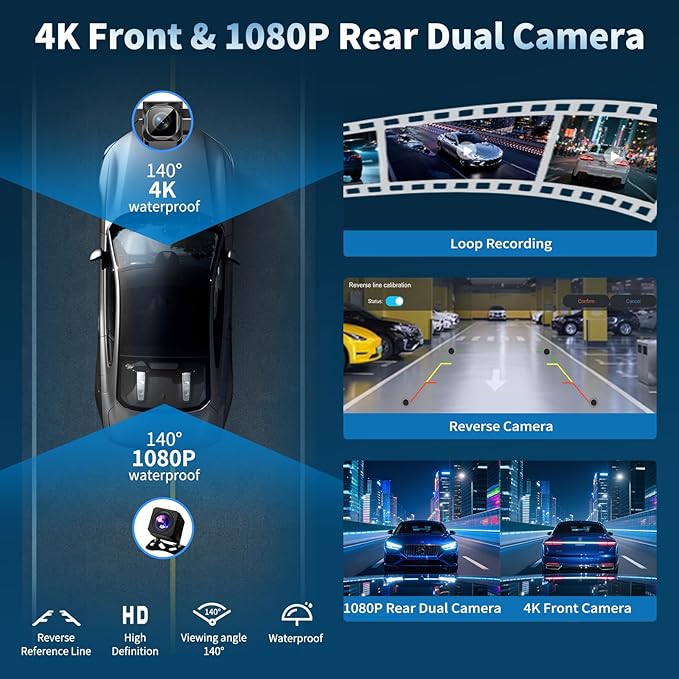 Wireless A-pple Carplay Screen for Car, Largest 11.5'' Carplay & Android Auto Car Stereo Touchscreen with 4K Dash Cam and 1080P Backup Camera,Voice Control/GPS Navigation/Mirror Link/Bluetooth/AUX/FM - Image 3