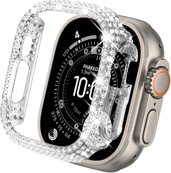 KADES Bling Case Compatible for Apple Watch Ultra 3/2/1 49mm, Sparkly Full Diamond Protective PC Bumper Cover, Rhinestone Frame for Women, 49mm-Clear by KADES