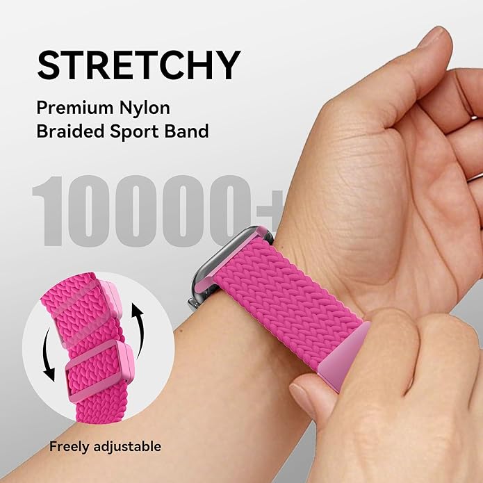 Braided Stretchy Band Compatible with Apple Watch Band 38mm 40mm 41mm 42mm 44mm 45mm 46mm 49mm Women Men, Adjustable Nylon Elastic Magnetic Clasp Strap for iWatch Series 10 9 8 7 6 5 4 3 2 1 SE Ultra - Image 3